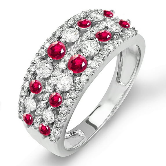Dazzlingrock Collection 14k Round Ruby And White Diamond Ladies Anniversary Wedding Band Ring, White Gold, Size 9