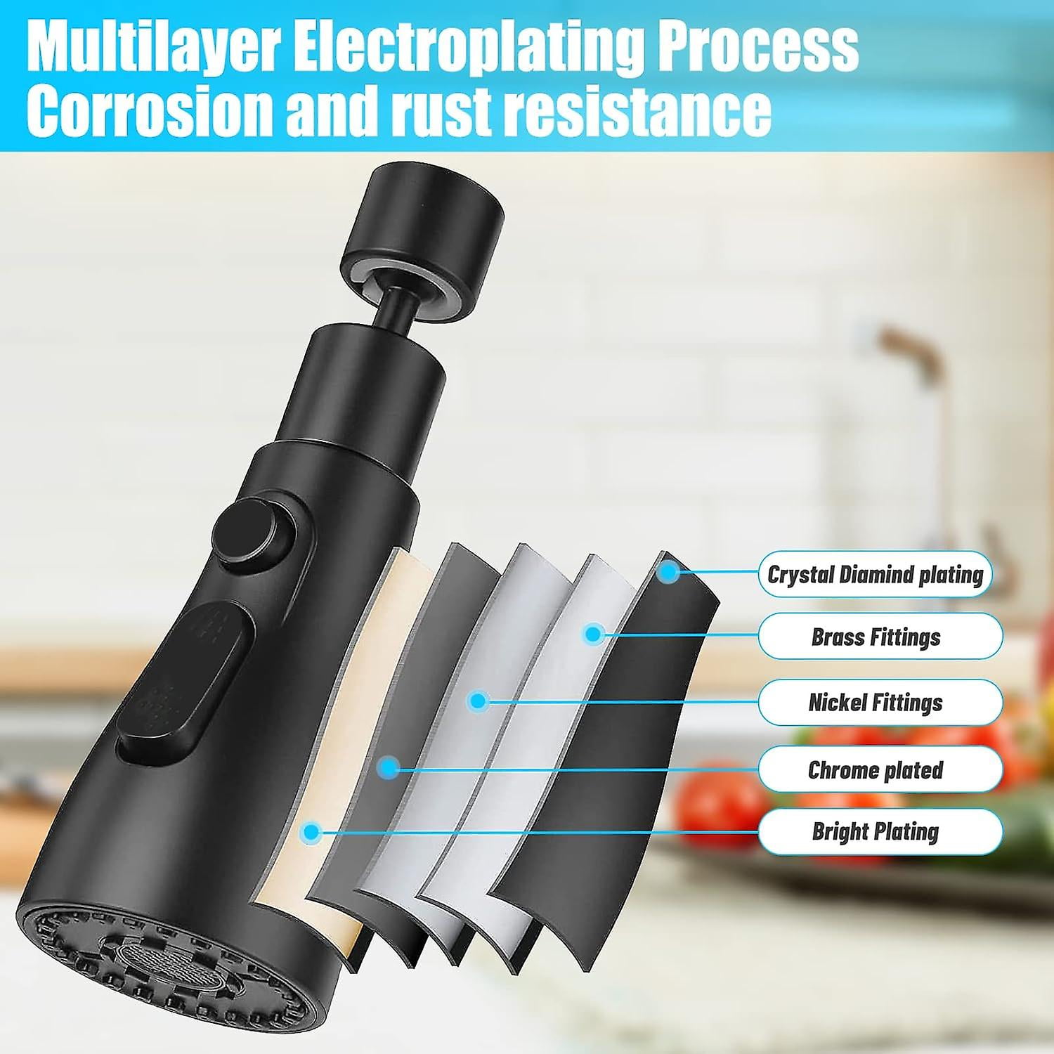 Kitchen Sink Spray Faucet, 360 Rotating Aerator Kitchen Faucet, 3 Mode Kitchen Faucet Nozzle, For Kitchen Faucet Aerator Fm22 (black)