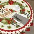 thumbnail image 5 of Holly Leaves Wreath Round Tablecloth 60 inch Winter Decor Red Poinsettia Wreath Table Cloth Polyester Fabric Seasonal Table Covers for Christmas Day Party Potluck Outdoor Indoor Decorations, 5 of 6