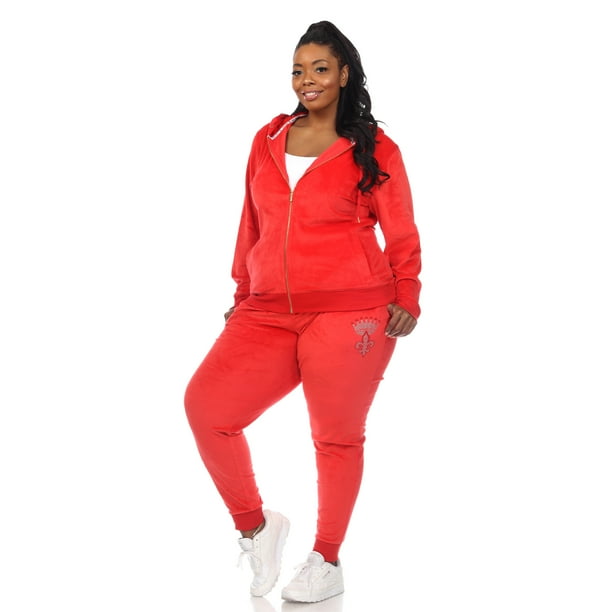 White Mark Women s Rhinestone 2 Piece Velour Tracksuit Set