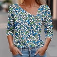 thumbnail image 2 of Fewfanhot Women Floral Print 3/4 Sleeve Blouse, V‑Neck Button Decor Casual Loose Shirt Tunic Top for Ladies, 2 of 5