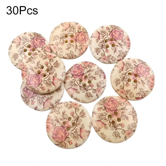 VANIDO Wooden Button,30Pcs Vintage Flower Wooden Round Buttons 4 Holes for DIY Sewing Crafts Decor