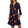thumbnail image 5 of WTOBBY Women's Fashionable V-Neck Halloween Printed Dress with Button Detail and 3/4 Sleeve Pockets - Stylish and Functional Dress for Women,Black M, 5 of 6