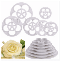 6PCS Rose Flower Petal Cake Molds Gumpaste Flower Cutters, Cookie & Sugarcraft Modelling Tools Rose Pattern Plunger Cutter Set, Flower Shaped Baking Molds, Cake Decorating Cutters(White)