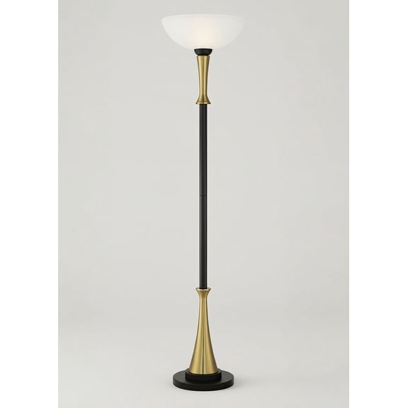 Possini Euro Design Burbank Modern Art Deco Torchiere Floor Lamp 70" Tall Black Brass Frosted White Glass Shade for Living Room Bedroom Office House