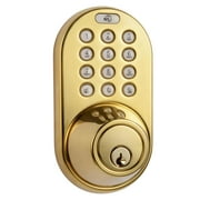MiLocks Digital Deadbolt Door Lock, Polished Brass Finish with Keyless Entry via Remote Control and Keypad Code for Exterior Doors (XF-02P)