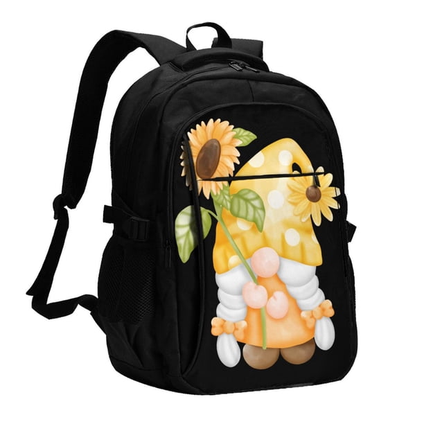 Balery Sunflower Gnomes 3 Mochila con carga USB para hombre y mujer - Mochila impermeable y antirrobo para portátil con puerto USB para viajes, trabajo, estudios y universidad