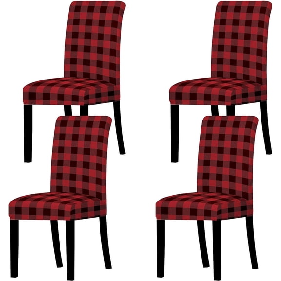 Buffalo Check Chair Covers Red Black Plaid Dining Chair Slipcovers Protector Removable Stretch Elastic Seat Covers for Party Kitchen Home Hotel Office Restaurant Decoration, 4Pcs