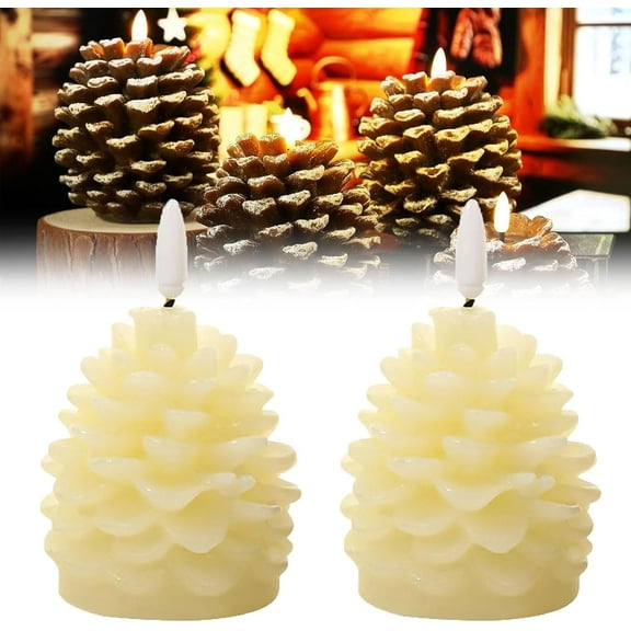 Flameless Pinecone Candles Battery Operated, 2026 New LED Wax Pine Cone Candles, Multi-Functional Flameless Flickering Candless for Fall, for Christmas Home Party Decoration(Style-A,2PCS)