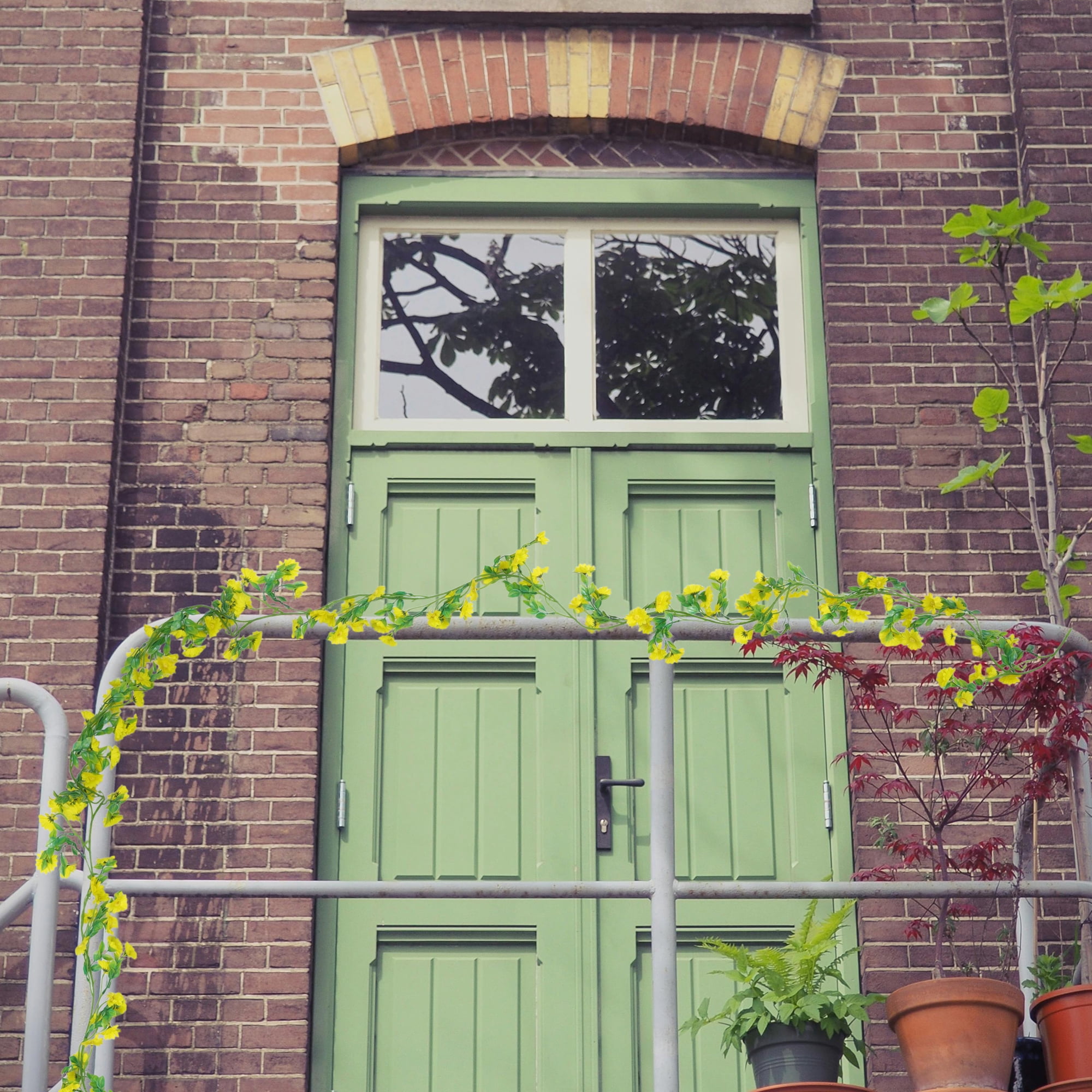 Unique Bargains 2pcs Artificial Flowers Hanging Vine 82.68" Plastic Garland Yellow