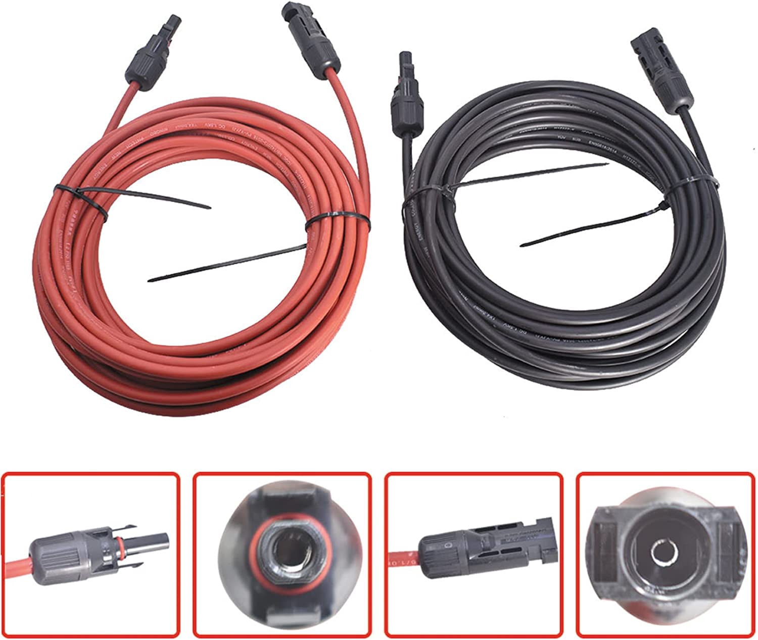ALL-CARB 20FT Solar Panel Extension Cable 12AWG Red + Black Solar Panel Extension Cable Wire with Female and Male Connector Solar Connector