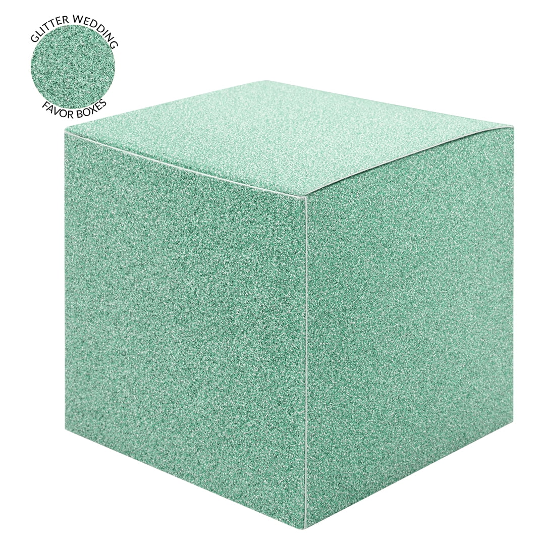 Koyal Wholesale Diamond Blue  Glitter Gift Favor Tuck Boxes, 3" Cube Favor Box, Bulk 50-Pack, Party Favor Gift Box
