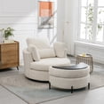 thumbnail image 3 of 42.2"W Oversized Swivel Chair with Half Moon Storage Ottoman, Chenille Swivel Barrel Chair, Comfy Round Swivel, Modern Upholstered Single Sofa Armchair for Nursery,LivingRoom,Bedroom, Beige, 3 of 8