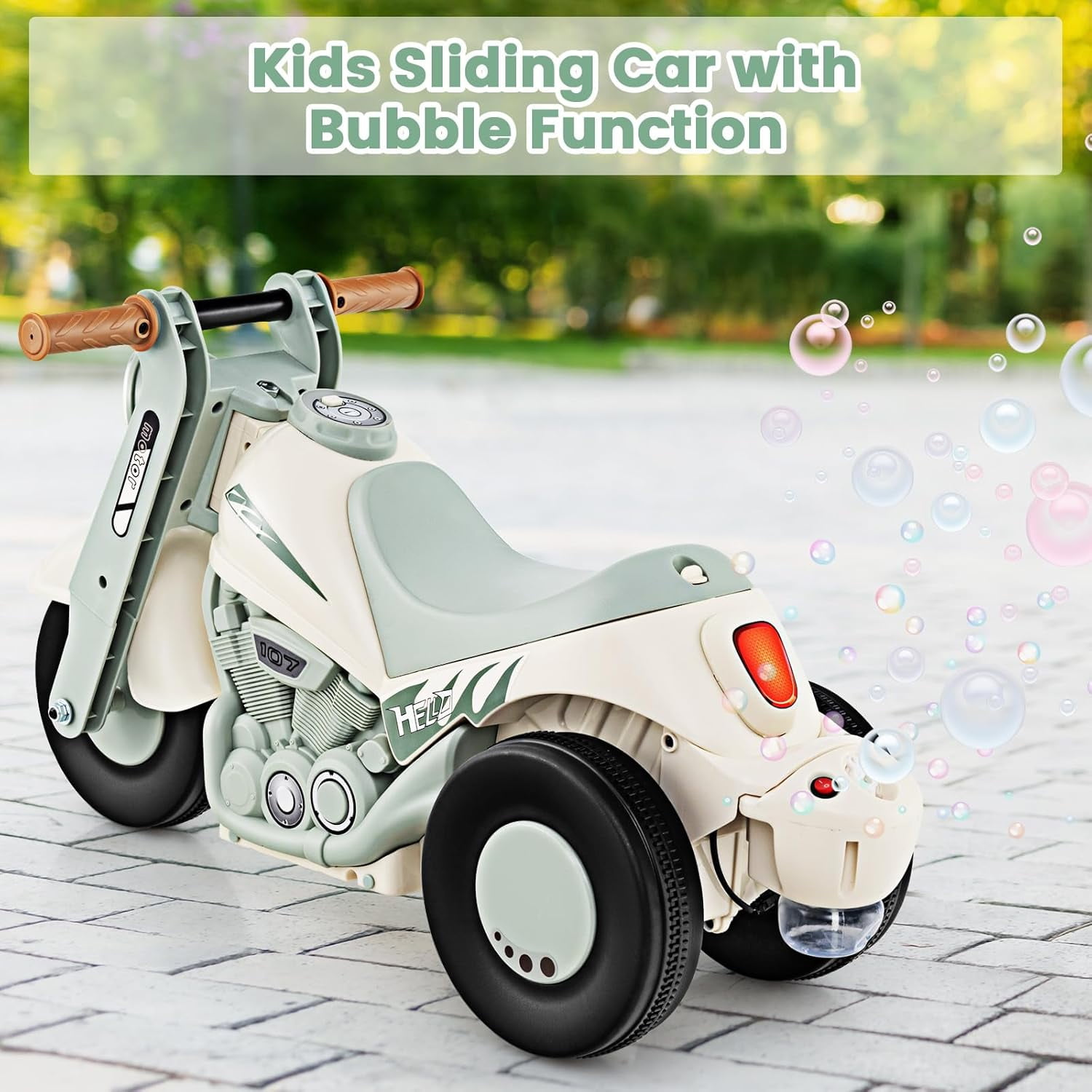 OLAKIDS Ride on Push Car, Foot-to-Floor Sliding Car for Toddlers Kids Motorcycle with Bubble Maker, Music, 3 Wheels Ride on Toys Gift for Boys Girls Aged 3-5 Years