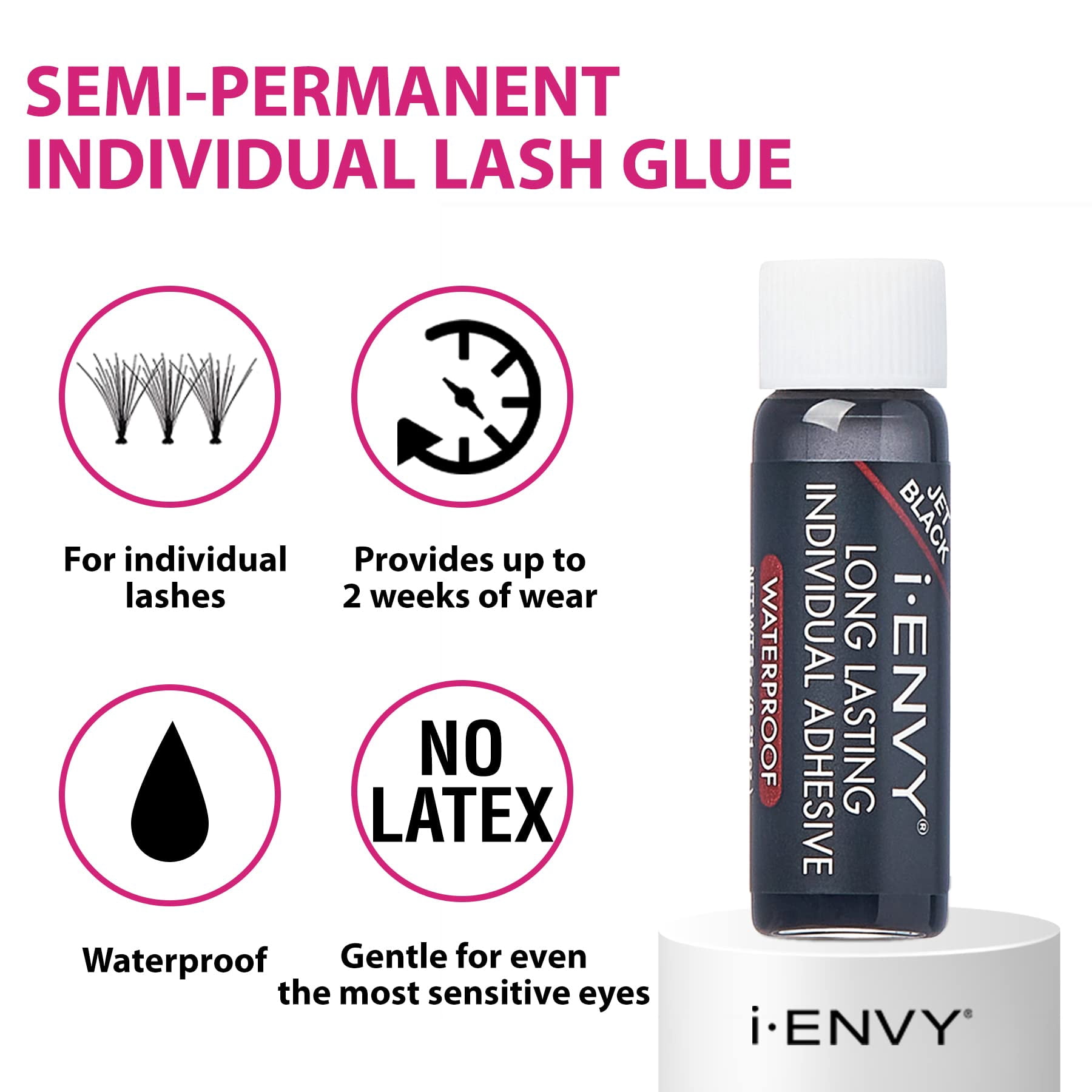 i.ENVY Semi-Permanent Lash Glue Adhesive for Individual Cluster Lashes & Lash Extension, Waterproof Strong Hold, Long-Lasting Up to 2 Weeks