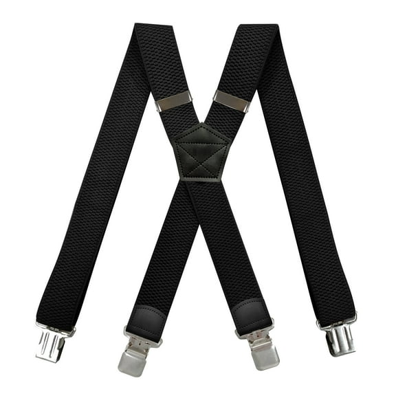 Suspenders for Men X Back 4 Metal Clips 1.5 Inch Wide Strong Clip Black Suspenders for Work