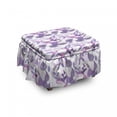 thumbnail image 1 of Floral Ottoman Cover, Foliage Leaves Purple, 2 Piece Slipcover Set with Ruffle Skirt for Square Round Cube Footstool Decorative Home Accent, Standard Size, Lavender Lilac Beige, by Ambesonne, 1 of 5