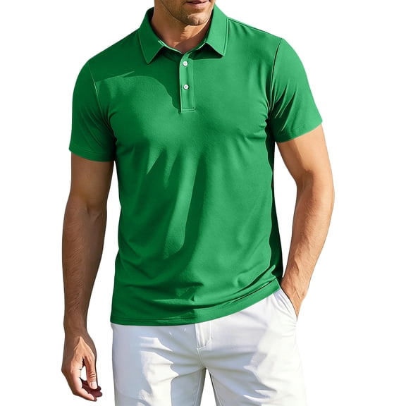 Trgacdwlo Ice Silk Men Polo Shirts Quick Dry Cooling Short Sleeve Men T Shirts Collared Sun Protection Mens Golf Polo Shirts Green M