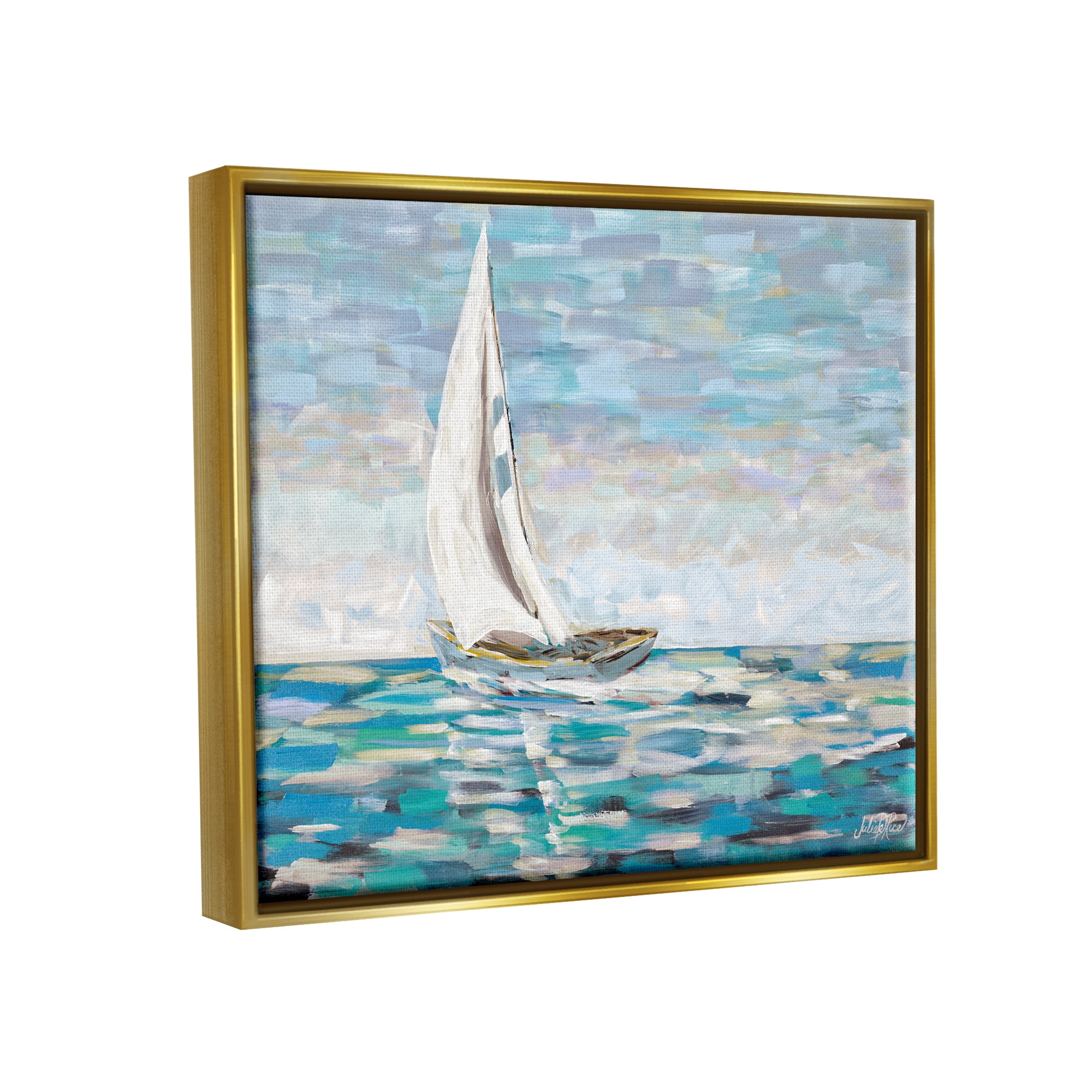 Stupell Industries Abstract Sailboat Painting Transportation Painting Gold Floater Framed Art Print Wall Art, 21 x 17