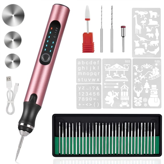 FEHNAG  Electric Engraving Pen with 37 Bits, USB Rechargeable Cordless Engraving Machine, Portable DIY Rotary Engraver for Jewelry Wood Glass Stone Carving (Rose red)