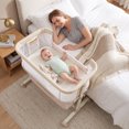 thumbnail image 3 of LINLUX Baby Bassinet,6-Height Adjustable Bedside Bassinet with Wheels,Mosquito Net & All-Sided Mesh,Beige, 3 of 8