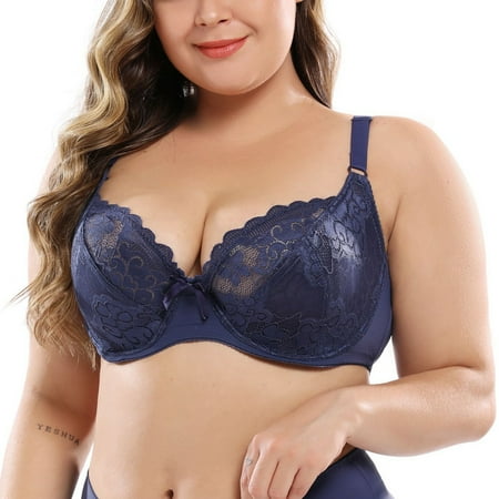 

Clearance! Women D E Cup Lace Minimizer Full Figure Underwire Bra Lace Perspective Bras Women Lingerie Underwire Embroidery Non Padded Blue 100D 100E