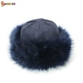 thumbnail image 2 of Spencer Women's Faux Fur Hats Solid Color Fluffy Bucket Hat Winter Ear Warmer Ski Cap (Navy), 2 of 4