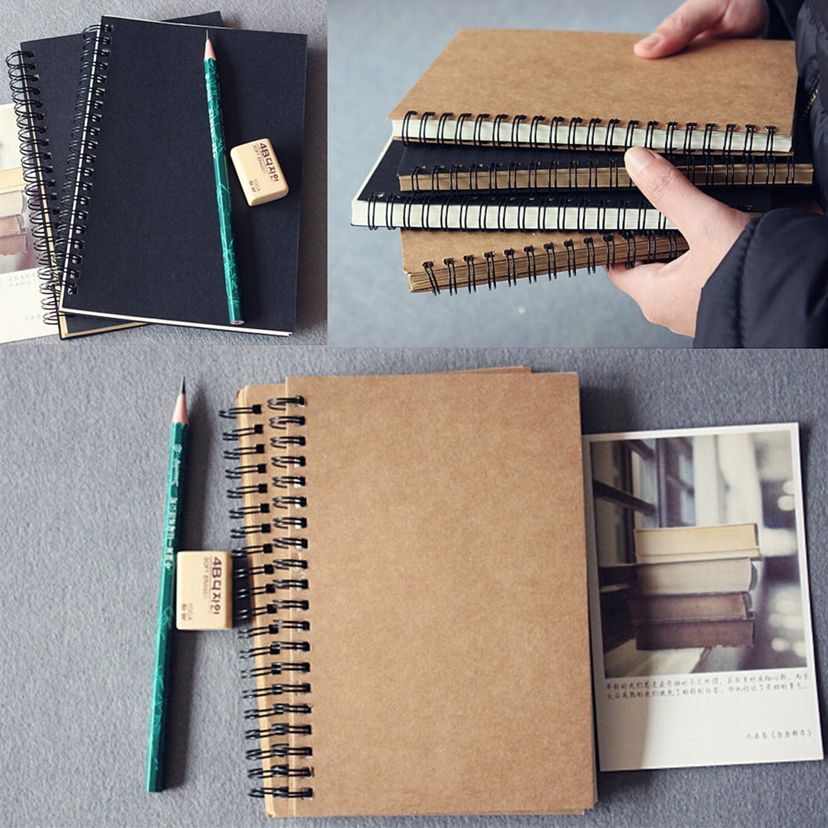 4 Types Retro Spiral Coil Notebook Sketch Book Blank Notebook Kraft
