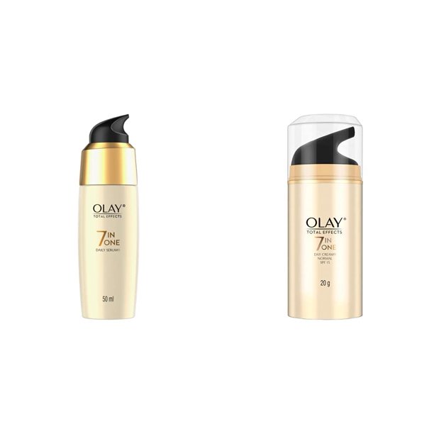 Olay Serum Total Effects 7 in 1, AntiAgeing Smoothing Serum, 50 ml & Olay Day Cream Total