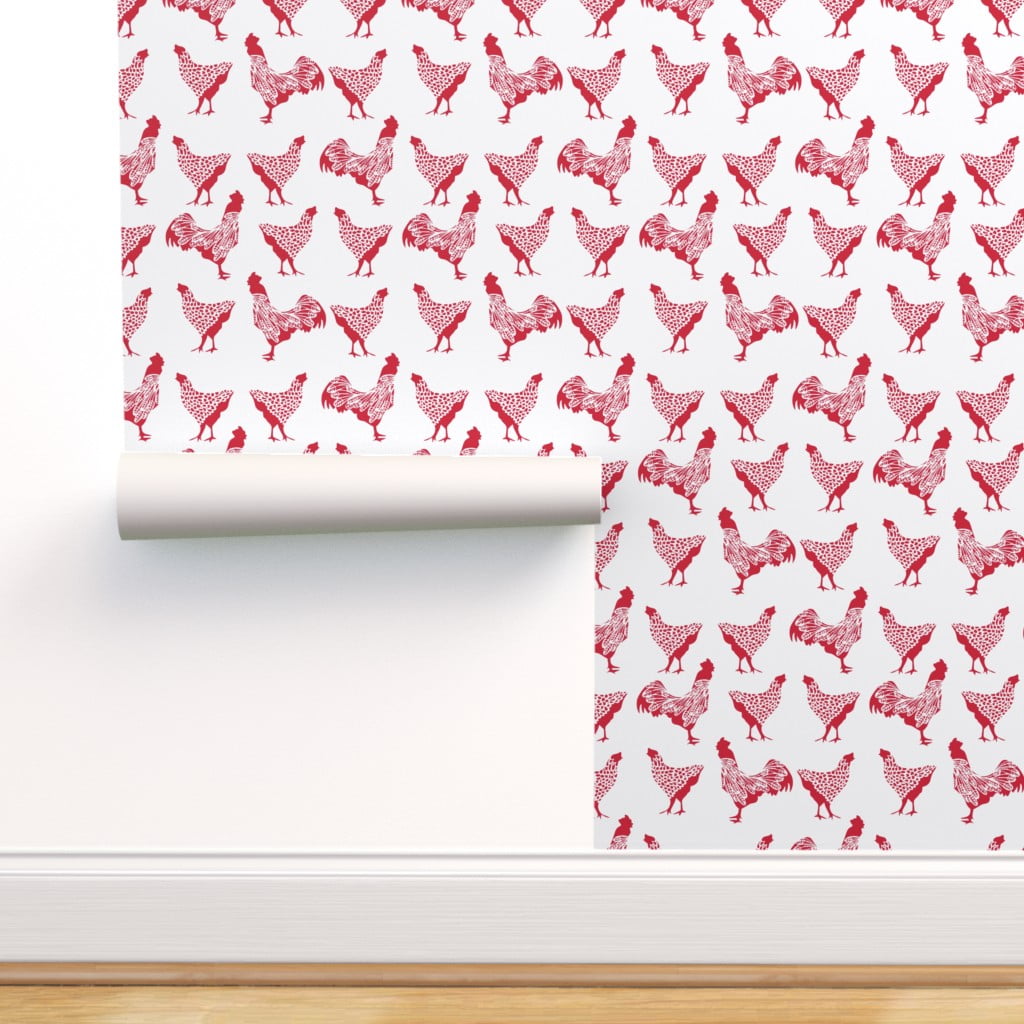Removable Water-Activated Wallpaper Chicken Frame Cute Farm Rustic Country Hen 