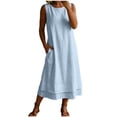 thumbnail image 3 of VBVC Women's and Women's Plus Sleeveless Midi Dress , Summer Casual Loose Fit Dress For Women , Ladies' Crew Neck Layered Hem Dress with Pockets,Sky Blue,S-5XL, 3 of 9