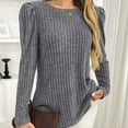 thumbnail image 5 of HAiming Womens Pullover Tunic Tops Casual Long Puff Sleeve Crewneck Lightweight Solid Color Loose Ribbed Clothes, 5 of 7
