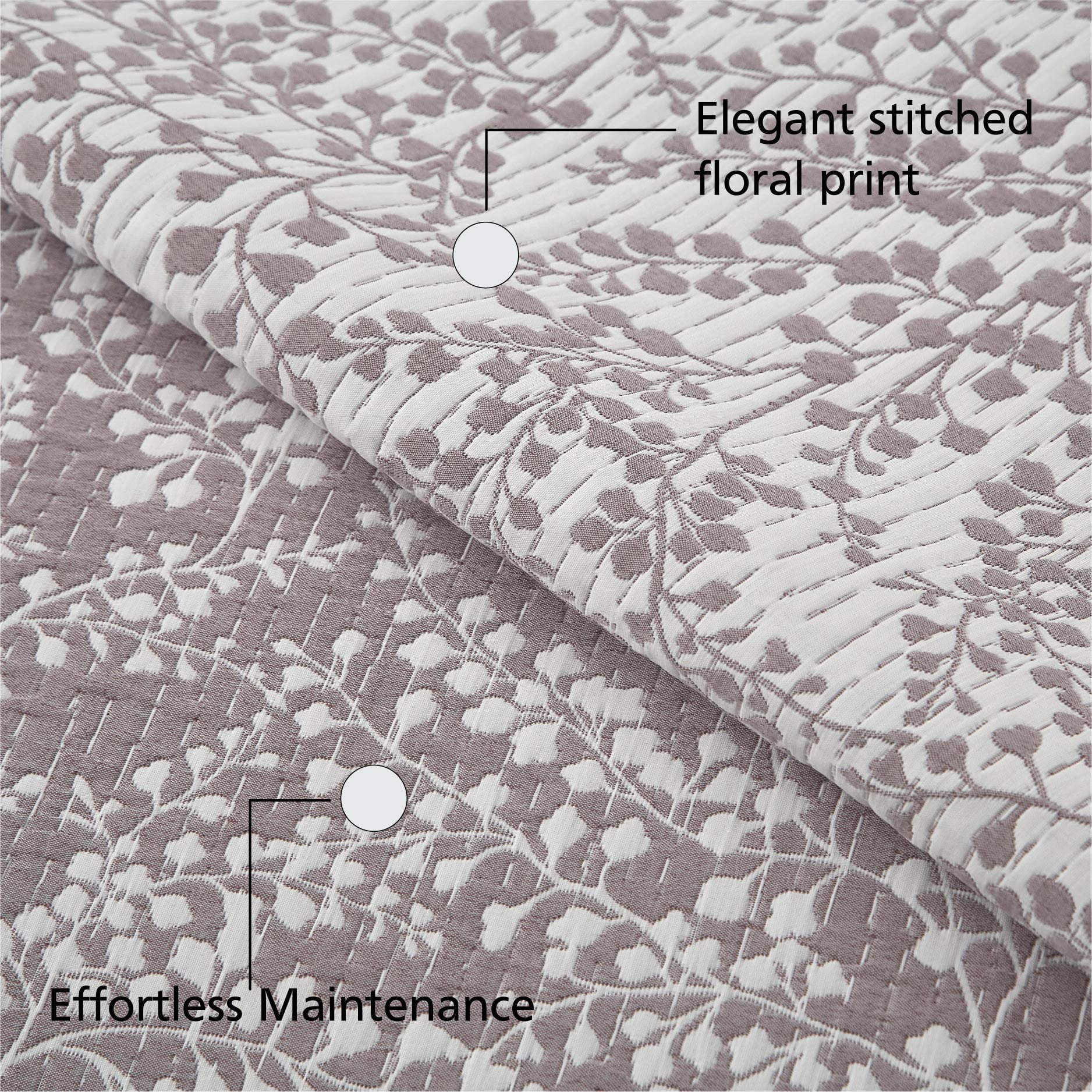 Mainstays Botanical Floral Stitched Quilt, Full/Queen, Light Purple, Reversible Lightweight Bedding