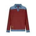thumbnail image 4 of SELONE Collared Sweatshirts for Older Women Denim Patchwork Tops Long Sleeved Casual Shirt Color Block Pullover Red 2XL, 4 of 8