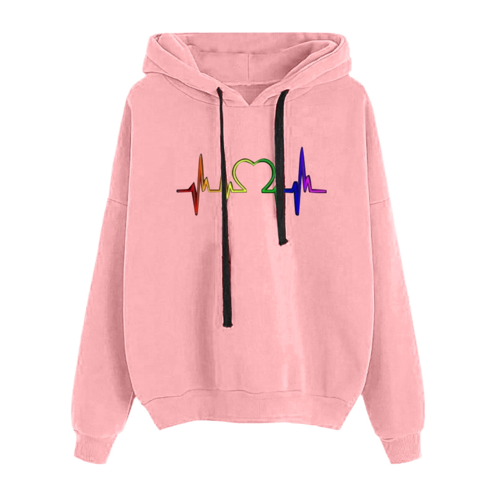 Hoodies for Women,Women Winter Casual Cat Earsl Electrocardiogram Print Loose Hooded Sweatshirt