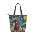 thumbnail image 2 of Zipper canvas bag large capacity large size practical handbag durable Canvas with leather material Girl and The Sheeps, 2 of 7