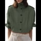 thumbnail image 3 of Chaqueta Plisada de Larga con Cuello y Botones para Mujer, Gabardina Corta Informal para y Otoño. Verde M, 3 of 9