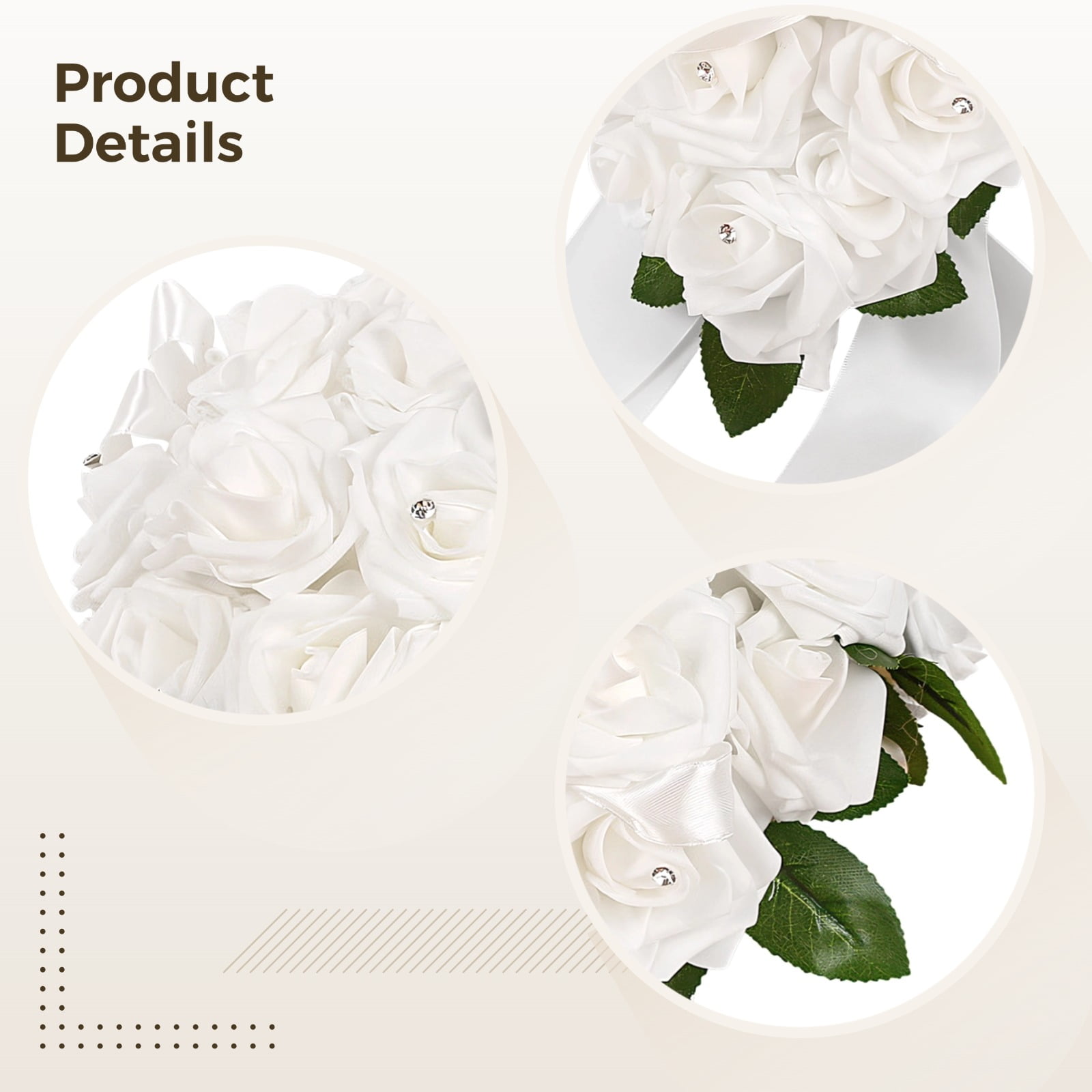 Elegant White Artificial Rose Bridal Bouquet - Luxury Faux Flower Arrangement for Weddings, Ceremonies & Bridal Showers - Stunning Foam Flowers with Rhinestones