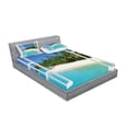 thumbnail image 2 of Ambesonne Ocean Fitted Sheet & Pillow Sham Set, Paradise Island Palm Tree, Full, White Green Blue, 2 of 2