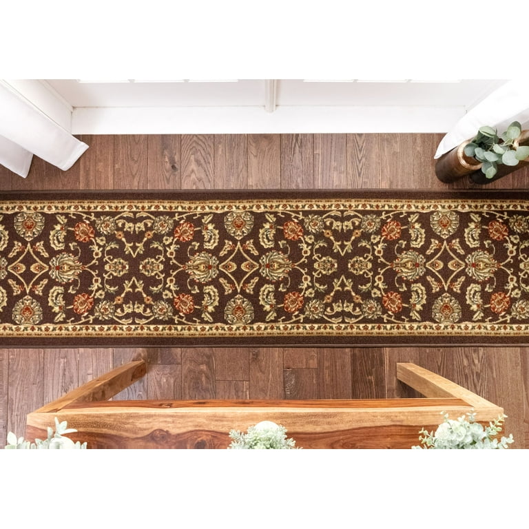 Well Woven Non-Slip Rubber Backing 5x7 (5' x 7') Traditional Rug Brown  Multi Color Thin Pile Machine Washable Indoor/Outdoor Area Rug