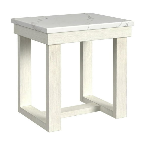 Picket House Furnishings Jocelyn Faux Marble End Table in Brushed White