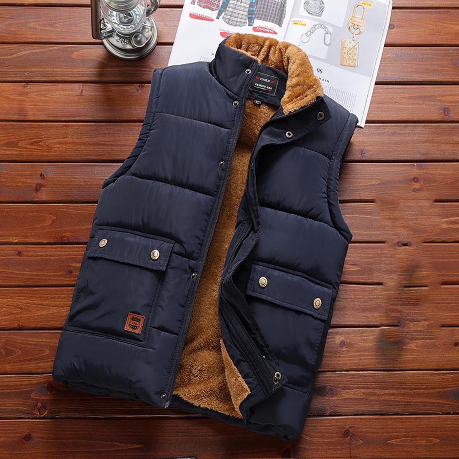 Men's Work Fishing Vest Winter Zip Up Sherpa Fleece Lined Vest Jackets Warm  Travel Hunting Waistcoat with Multi-Pockets
