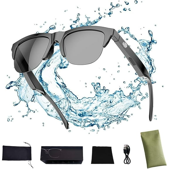 Smart Wireless Headphone Sunglasses, Smart Glasses Listenable Songs, Voice Control & Microphone & Waterproof