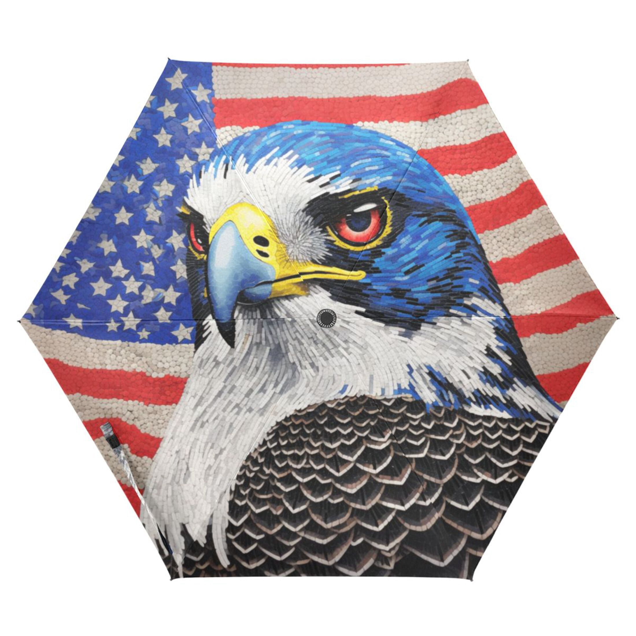 Eagle and American Flag Compact Sun Umbrella Windproof Travel Umbrellas for Rain Strong Portable UV Protection