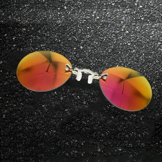 Lunettes de Soleil Rétro Rondes Sans Monture à Trois Couleurs pour Hommes avec Coussinets de Nez à Clip, Lunettes Style 2024 pour le Vélo et le Soleil