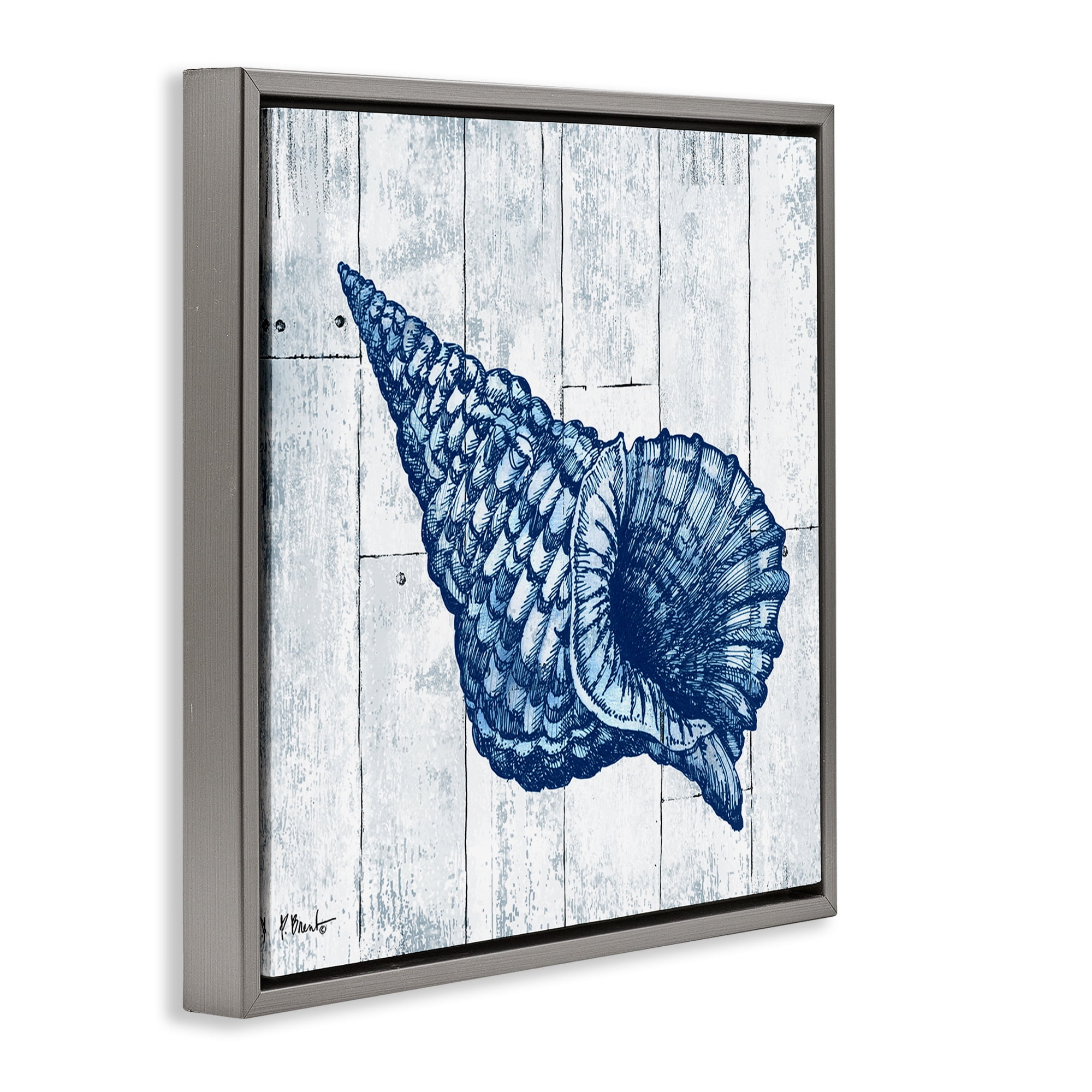 Stupell Industries Coastal Timberland Conch Gray Framed Floater Canvas Wall Art, design by Paul Brent