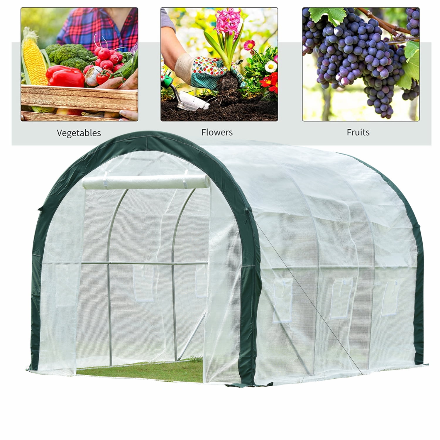 Private Jungle Large Greenhouse Tunnel Garden Plant House w/ Roll-up Zippered Entry Door and 6 Roll-up Side Windows,White Private Jungle Large Greenhouse Tunnel Garden Plant House w/ Roll-up Zippered Entry Door and 6 Roll-up Side Windows,White
