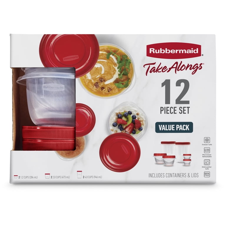Rubbermaid Takealongs 12 Piece Food Storage Set, Red, Microwave