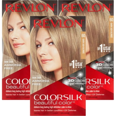 (3 Pack) Revlon ColorSilk Beautiful Color 60 Dark Ash Blonde Hair Color, 1 application
