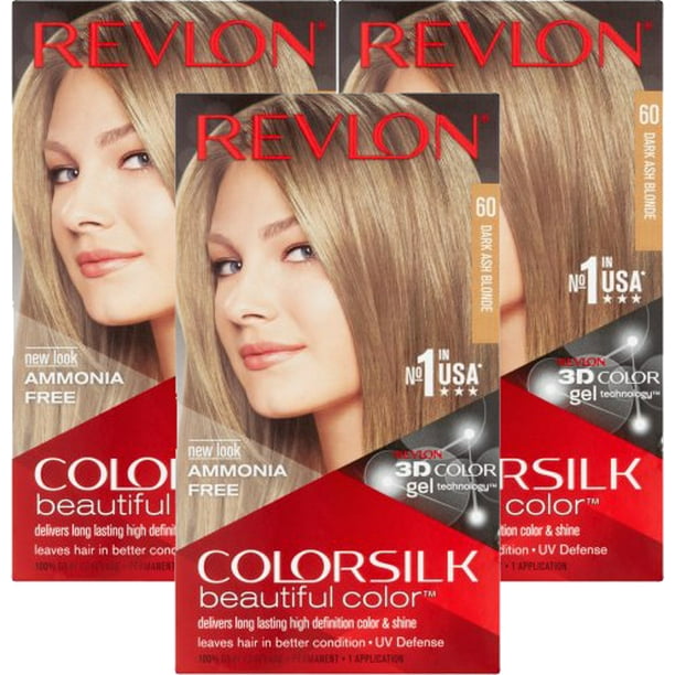 (3 Pack) Revlon ColorSilk Beautiful Color 60 Dark Ash Blonde Hair Color, 1 ...